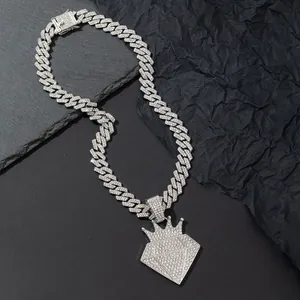 Collana cubana hip hop con ciondolo a corona di diamanti in argento da uomo
