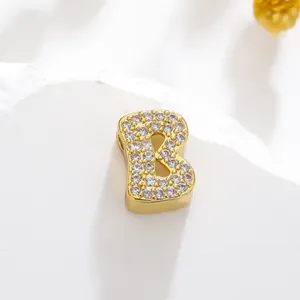 Golden letter B pendant with zircon stones for DIY necklace and bracelet jewelry