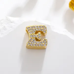 Gold plated letter E pendant with cubic zirconia stones for DIY jewelry making