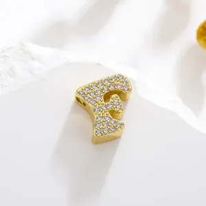 Gold letter F pendant with zircon stones for DIY necklace and bracelet jewelry making