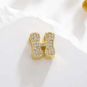 Golden letter H pendant charm with cubic zirconia inlay for DIY jewelry design