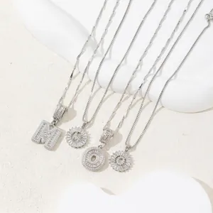Luxury Copper Zirconia Initial Letter Pendant Necklace Silver Plated Minimalist Chain Choker Fashion Jewelry For Women Gift
