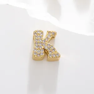 Chic gold plated letter K pendant with cubic zirconia stones for DIY jewelry