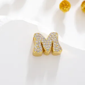 Golden pendant with letter M and zircon stones for DIY necklaces and bracelets