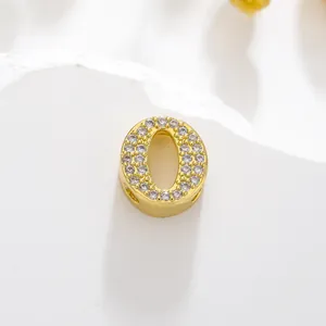 Golden letter O pendant with cubic zirconia inlay for DIY necklace and bracelet jewelry