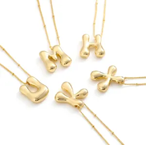 Golden 18K plated 3D bubble letter alphabet pendants on elegant beaded satellite chain