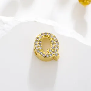 Gold plated letter Q pendant with cubic zirconia stones for DIY jewelry making