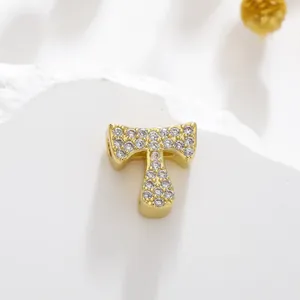 Golden pendant featuring the letter T with zircon micro-paving for DIY necklaces