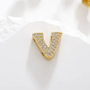 Sparkling gold-plated letter V pendant with micro-paved cubic zirconia for DIY jewelry