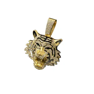 Pendentif tête de tigre hip hop avec diamants brillants et placage en or luxueux