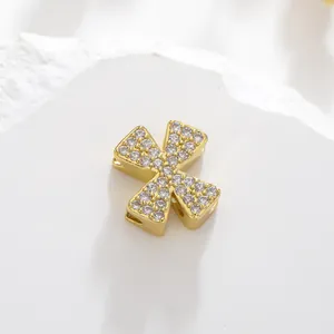 Gold-plated letter X pendant with micro-pave cubic zirconia for DIY jewelry making
