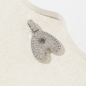 Pendentif lettre a argenté serti de zircons pour collier au style hip-hop chic