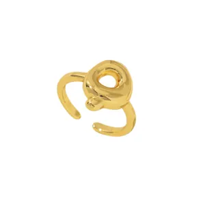 Anello aperto regolabile placcato oro con design rotondo organico irregolare lucido