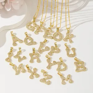 18K Gold Plated Copper Zirconia Heart Initial Pendant For Women A-Z Letter DIY Bubble Jewelry Pendant Only Without Chain