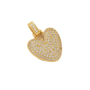 Gold plated heart pendant necklace with shimmering zircon stones and hinged bail