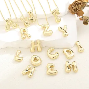 18K Gold Plated Copper Puffy 3D Bubble Alphabet Initial Pendant Necklace For Women Fashion Jewelry Polished Letter Charm Gift
