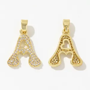 Golden heart-shaped letter A pendant necklace with pavé cubic zirconia for women