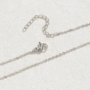 Close-up of silver necklace chain showing lobster clasp and extender details