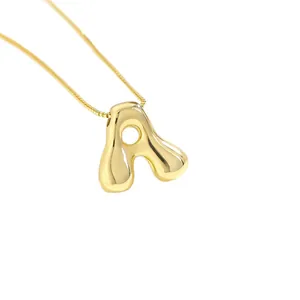 Polished 3D balloon-style gold letter A pendant necklace with a fine box chain