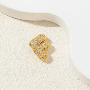 Luxury gold plated letter F pendant necklace with pavé cubic zirconia for women