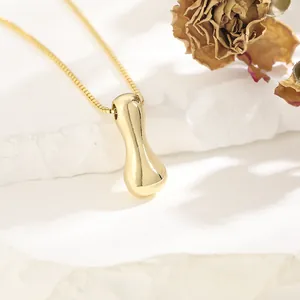 Polished 18K gold plated puffy letter pendant necklace with glossy mirror finish