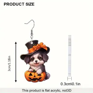 Maatdetails van Halloween honden oorbellen van acryl met 3 cm hoogte en 0,3 cm dikte
