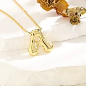 Polished gold-plated letter A pendant necklace with a sleek box chain for women