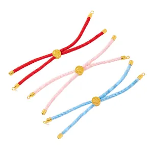 Adjustable handmade braided rope bracelets with gold floral sliders in multiple colors