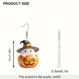 Detail van Halloween-oorbel van acryl met spook in pompoen inclusief afmetingen 3cm
