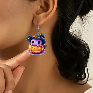 Halloween Acryl Hangoorbellen Grappige Cartoon Pompoen Geest Skelet Hond Heksenhoed Oorbellen Voor Vrouwen Feest Sieraden