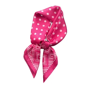 French style polka dot faux silk square scarf in magenta pink with satin finish