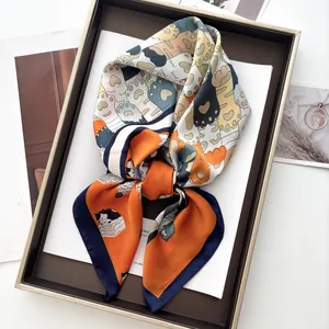 Foulard Quadrato in Satin da Donna Giocoso Stampa Gatto del Fumetto Zampa di Gatto Sciarpa Morbida e Liscia Accessori per Capelli per Quotidiano Viaggio