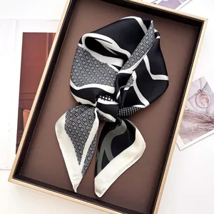 Elegant Satin Square Scarf For Women Vintage Floral Camellia Geometric Grid Print Silk Like Neck Scarf Fashion Accessory For Office Daily Wear