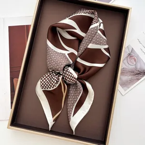 Fashionable square silk scarf with plaid and floral pattern in elegant gift box packing