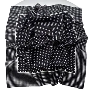 Elegant black and white polka dot silk square scarf with glossy finish for women