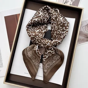 Women Elegant Paisley Floral Print Satin Square Scarf Fashion Polyester Silk Feel Head Neck Hair Scarf Wrap Accessory