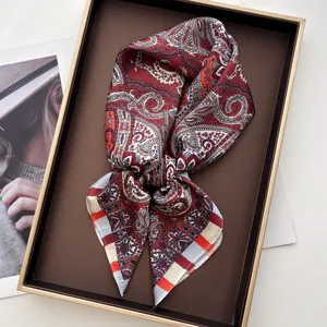 Vintage Paisley Printed Satin Square Scarf Bohemian Neck Scarf Headband For Women Fashion Hair Accessories Elegance