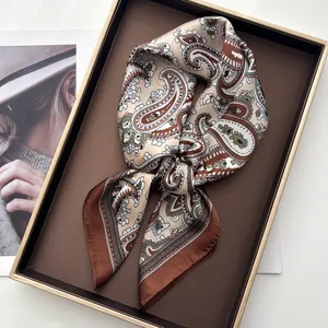 Vintage Paisley Print Satin Square Scarf For Women British Style Elegant Head Scarf Neck Scarf Fashion Accessories