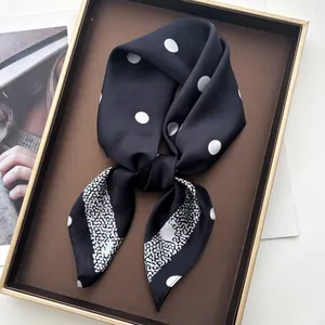 Vintage Polka Dot Satin Square Scarf For Women Elegant Silk-Like Neck Scarf Fashion Leopard Print Hair Bag Accessory Headscarf