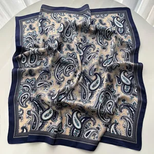 Elegant navy paisley silk scarf with vintage British style pattern for women