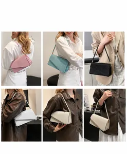 Detail view of sparkly textured envelope bags in five colors with multiple back methods