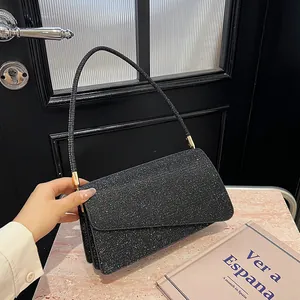 Women Fashion Glitter Underarm Bag Elegant Asymmetric Flap Shoulder Bag Shiny Sequin Evening Party Clutch Purse For Commuting