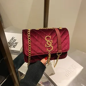 Vintage Velvet V-Quilted Chain Crossbody Bag For Women Luxury Metal Tassel S-Logo Shoulder Gold Hardware Evening Purse