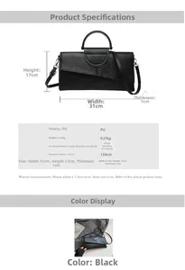 Detailed dimension guide for black snakeskin embossed PU leather envelope clutch bag