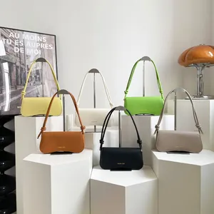 Fashionable minimalist baguette underarm bags in six colors with gold fashion lettering