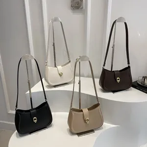 Retro half-moon underarm bags in four colors with stylish golden ring buckles
