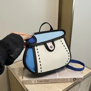 Kreative 2D Cartoon Comic Stil Schultertasche Farbblock Pop Art Handtasche Mit Kette Crossbody Tasche Für Damen