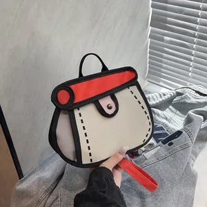 2D-Handtasche im Comic-Stil mit rotem und beige Farbmix und markanten schwarzen Konturen