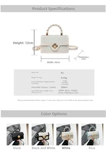 Detailed size specifications and material chart for the clover lock crossbody handbag