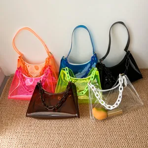 Collection de sacs sous les bras en PVC transparent aux couleurs d'été avec chaîne épaisse
